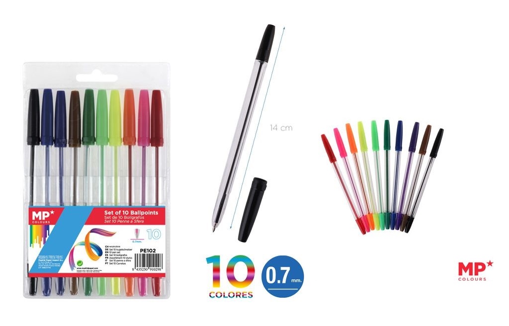 BOLIGRAFOS DE COLORES X 10 MP